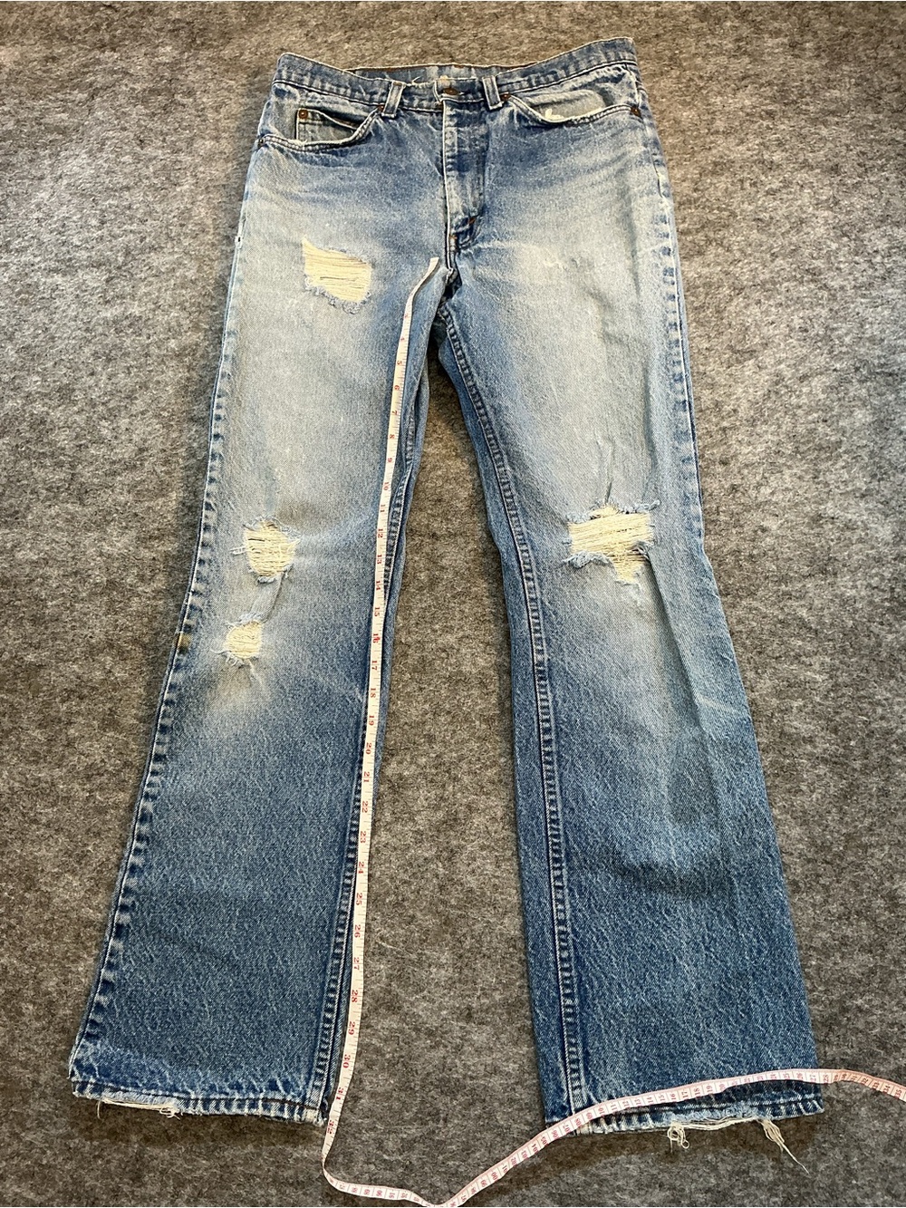 Levi's 517 VINTAGE MADE IN USA Light Blue Distressed Flare Jeans Size 30